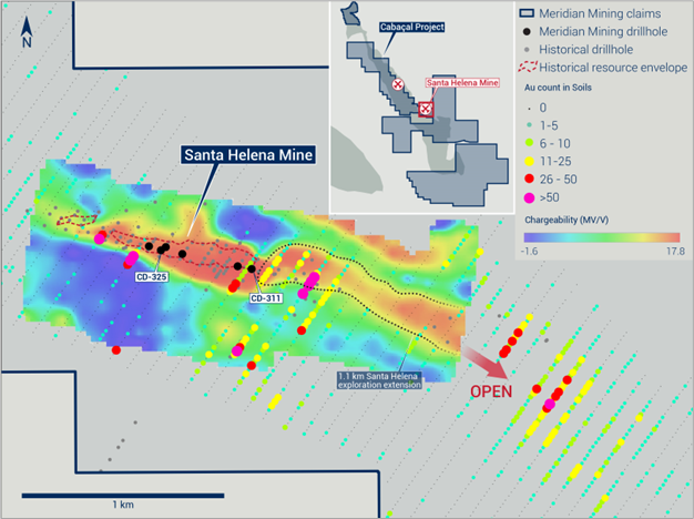 Figure 1: Santa Helena plan view and 1.1km eastern exploration extension.