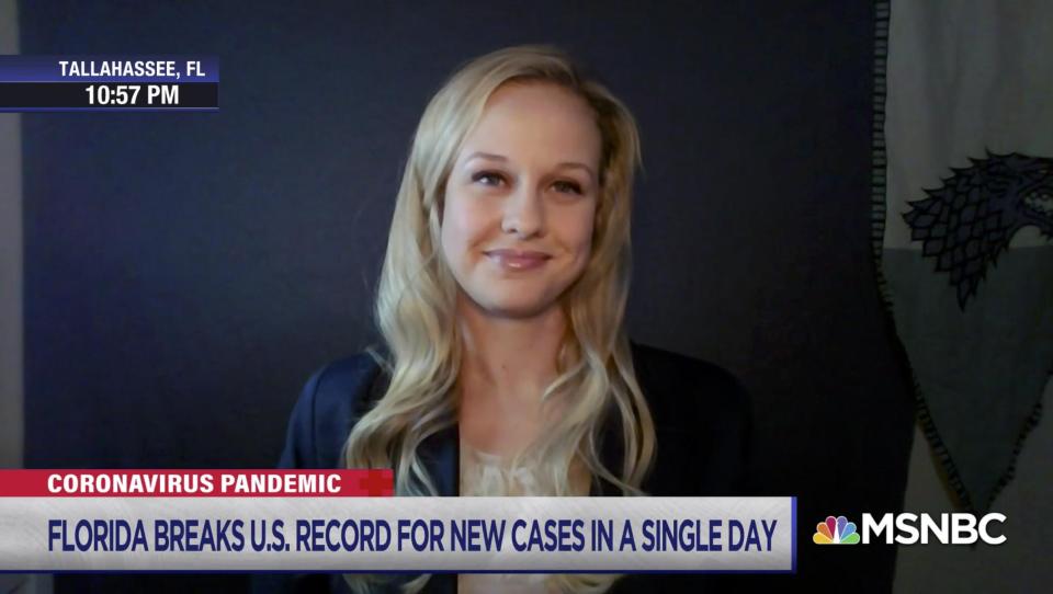 Rebekah Jones in a still shot from an appearance on MSNBC