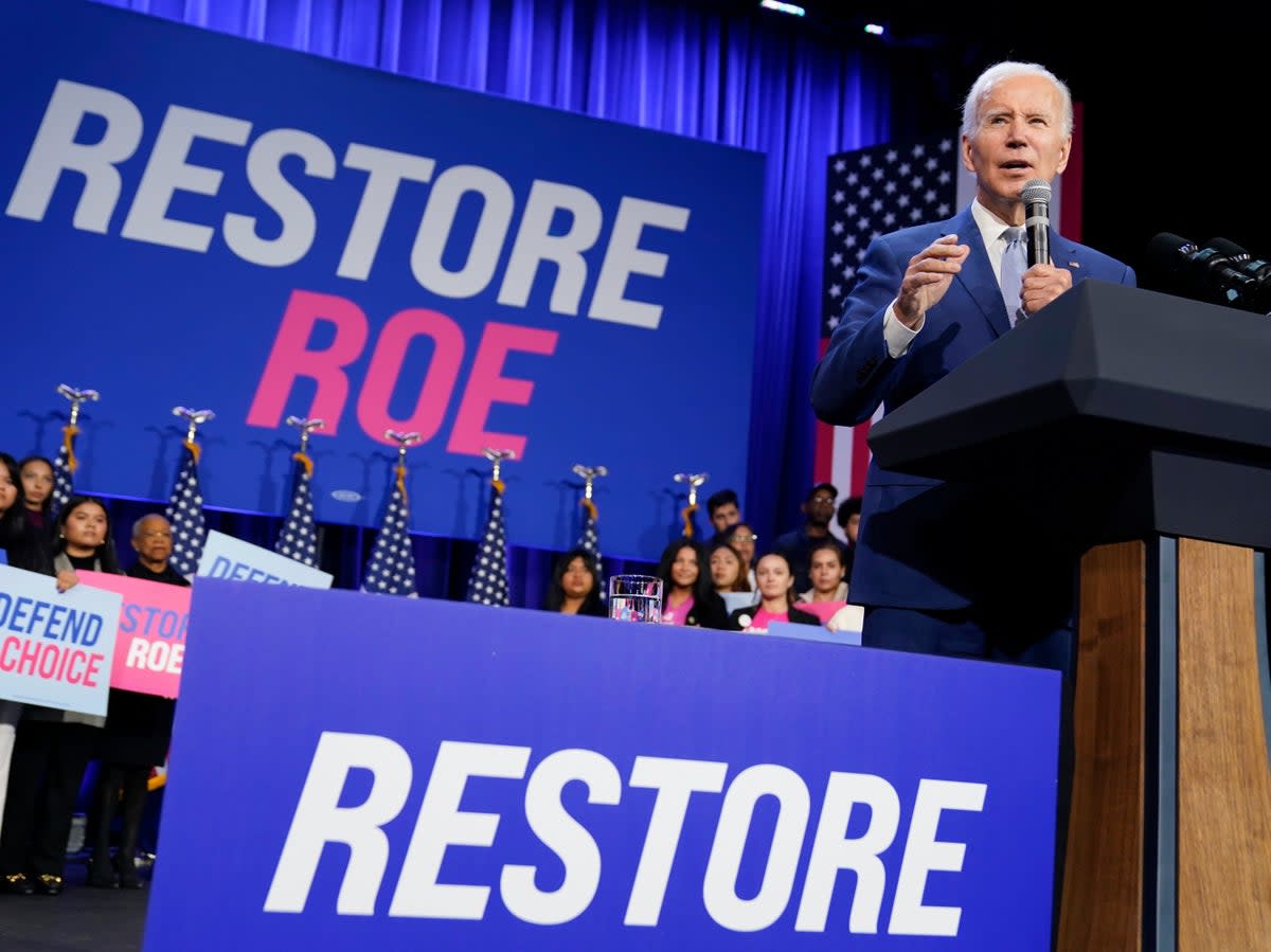 Joe Biden gives a speech promising to enshrine abortion rights in law should Democrats control Congress (AP)