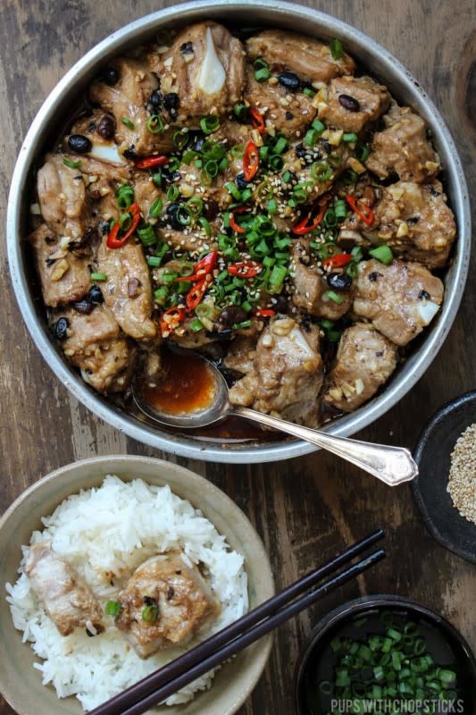 <p>Pups with Chopsticks</p><p>Steamed Chinese Spare Ribs recipe with fermented black beans that is quick and easy to make and big on flavor—this no longer has to be a dim sum-only dish!</p><p><strong>Get the recipe: <a href="https://pupswithchopsticks.com/chinese-steamed-pork-ribs-black-beans/" rel="nofollow noopener" target="_blank" data-ylk="slk:Steamed Chinese Spare Ribs;elm:context_link;itc:0;sec:content-canvas" class="link ">Steamed Chinese Spare Ribs</a></strong></p>