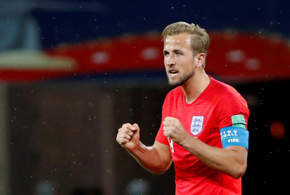 Harry Kane celebrates England’s hard-fought 2-1 win over Tunisia. (REUTERS/Jorge Silva)