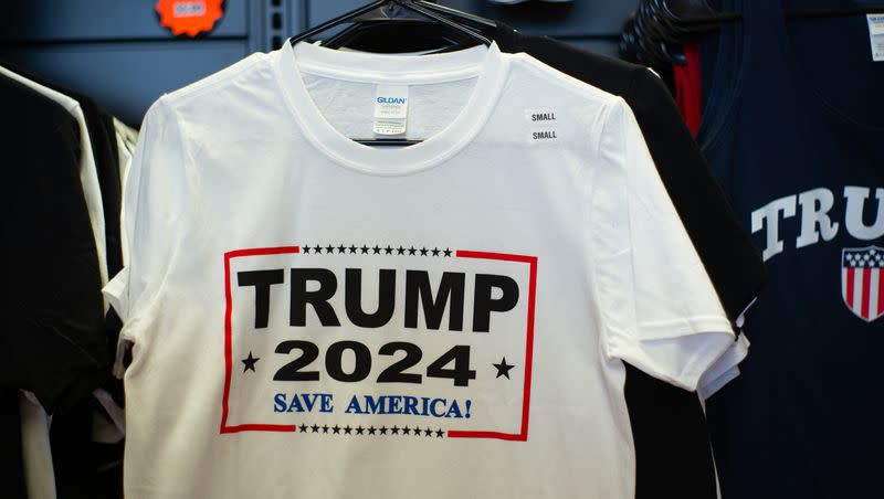 A T-shirt for sale at The Trump Store reads “Trump 2024 Save America!” on Thursday, Sep. 9, 2021.