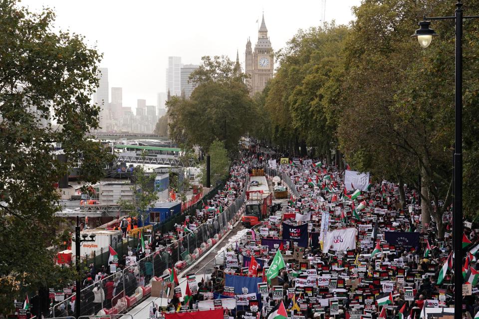 Protesters during a pro-Palestine march (Jordan Pettitt/PA) (PA Wire)