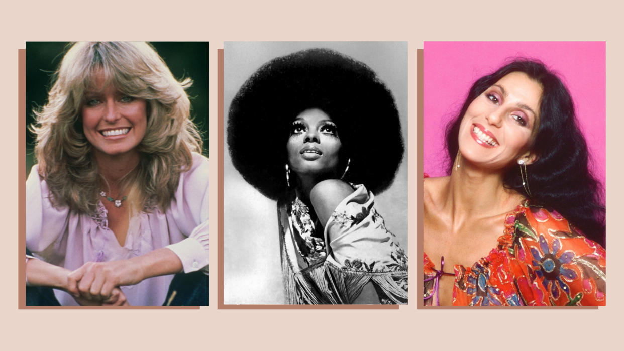  Collage of Farrah Fawcett, Diana Ross and Cher. 