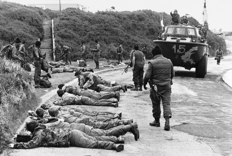 British troops surrender in Falklands War