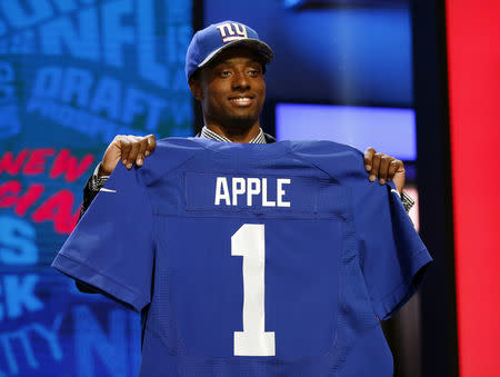 FILE PHOTO: Apr 28, 2016; Chicago, IL, USA; Eli Apple (Ohio State) is selected by the New York Giants as the number ten overall pick in the first round of the 2016 NFL Draft at Auditorium Theatre. Mandatory Credit: Kamil Krzaczynski-USA TODAY Sports / Reuters