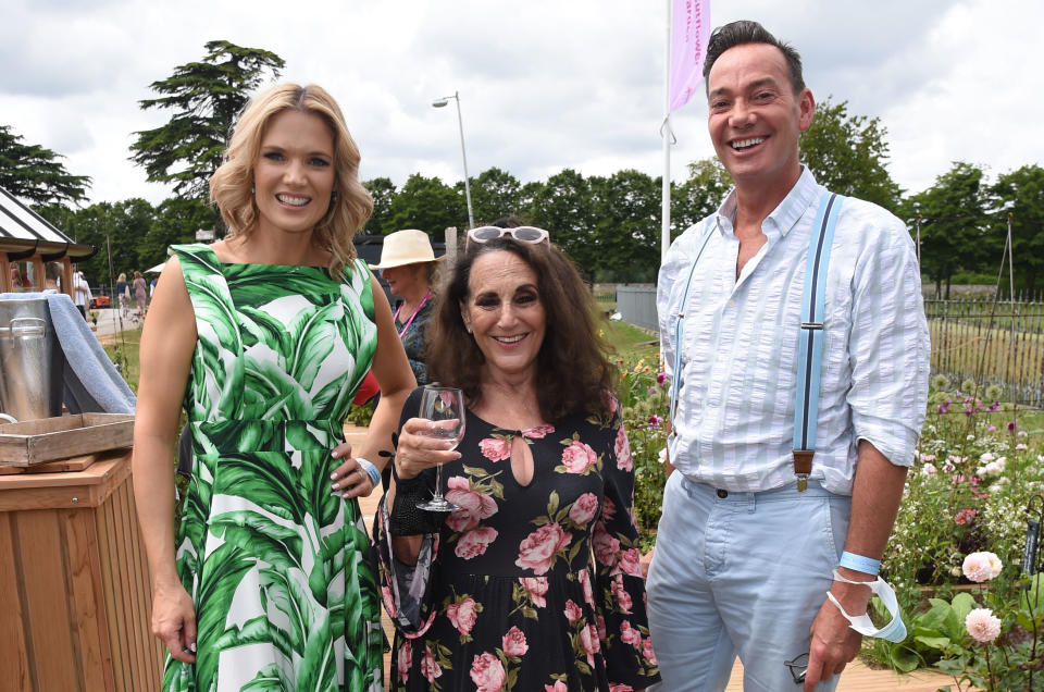 LONDON, ENGLAND - JULY 05:  (L-R) Charlotte Hawkins, Lesley Joseph and Craig Revel Horwood attend a VIP Preview of the RHS Hampton Court Palace Garden Festival 2021 at Hampton Court Palace on July 5, 2021 in London, England.  (Photo by David M. Benett/Dave Benett/Getty Images)