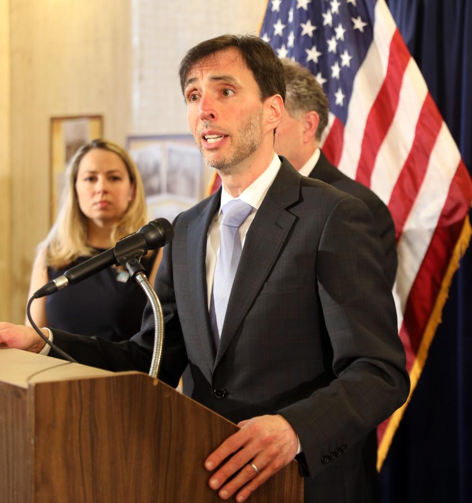 In this file photo, New Rochelle Mayor Noam Bramson speaks during a press conference to update the public on the Gov. Cuomo’s order of New Rochelle coronavirus 'containment area' and sending in National Guard to assist at City Hall on March 10, 2020.