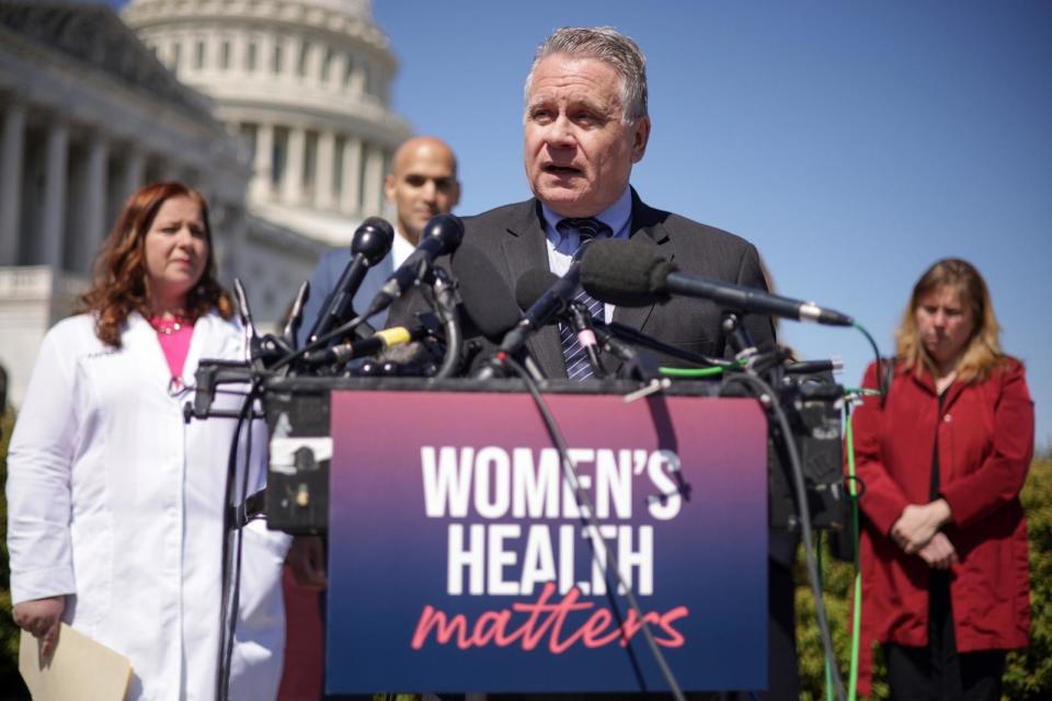 PHOTO: Rep. Chris Smith speaks during a news conference at the U.S. Capitol, urging the Supreme Court 'to protect women and children from the harms of chemical abortion,' Washington, D.C., March 21, 2024. (Alex Wong/Getty Images)