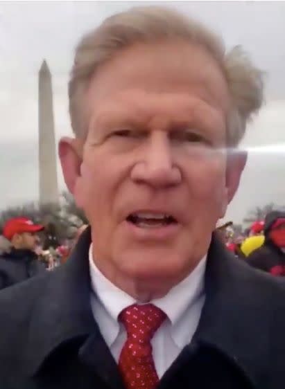 Illinois state Rep. Chris Miller (R) attended the Jan. 6 rally in Washington that sparked the siege of the U.S. Capitol. The truck he drove that day featured the insignia of the Three Percenters, an anti-government extremist group. His wife, Mary Miller, is a newly elected GOP congresswoman from Illinois. (Photo: YouTube)