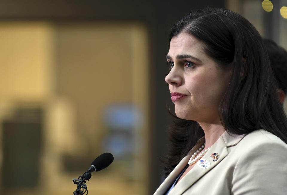 Colorado Secretary of State Jena Griswold speaks at a news conference at the Denver Elections Division in downtown Denver on Tuesday, June 28, 2022. (AP Photo/Thomas Peipert)