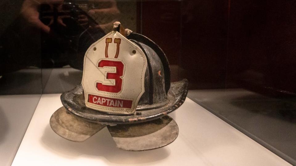 <div class="inline-image__caption"><p>Pat Brown’s Ladder 3 helmet, as seen in the 9/11 Memorial Museum.</p></div> <div class="inline-image__credit">Roberto Machado Noa/Getty</div>