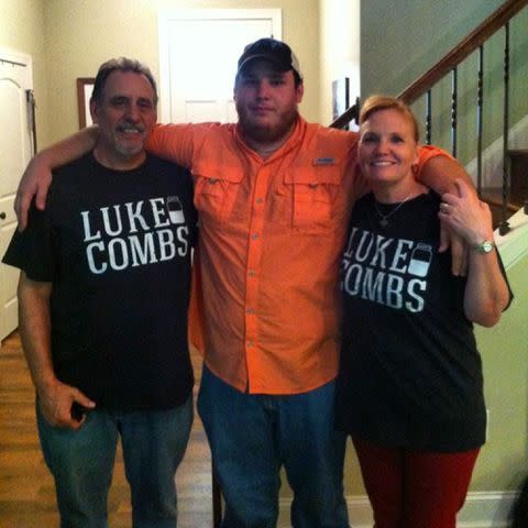 <p>Luke Combs Instagram</p> Luke Combs with his parents Rhonda and Chester Combs.