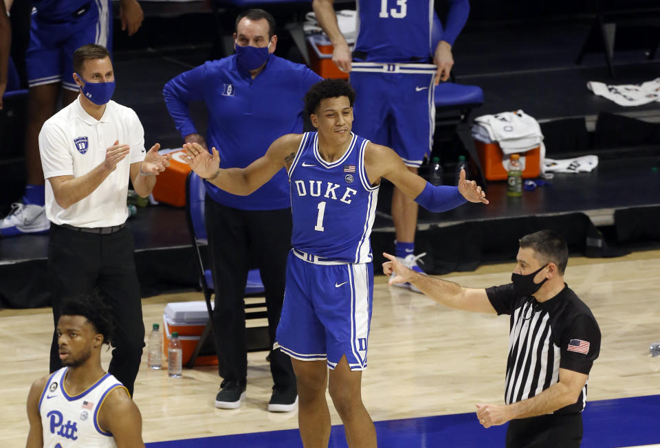 Jalen Johnson reacts after fouling out of a game.