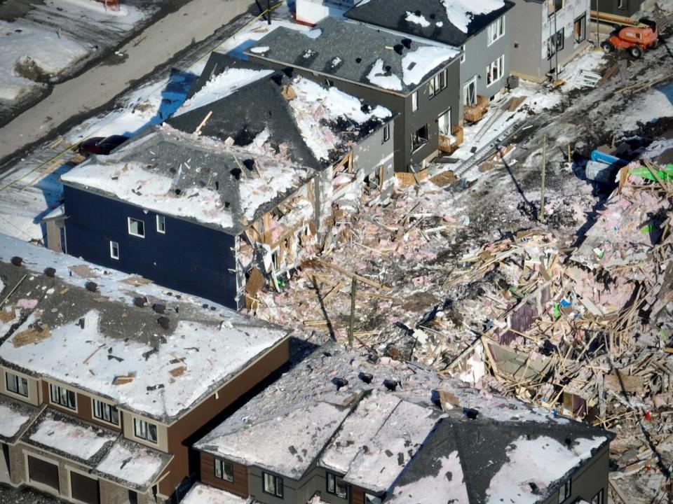 Several homes were levelled, while others were severely damaged after Monday's explosion. (Felix Desroches/CBC - image credit)