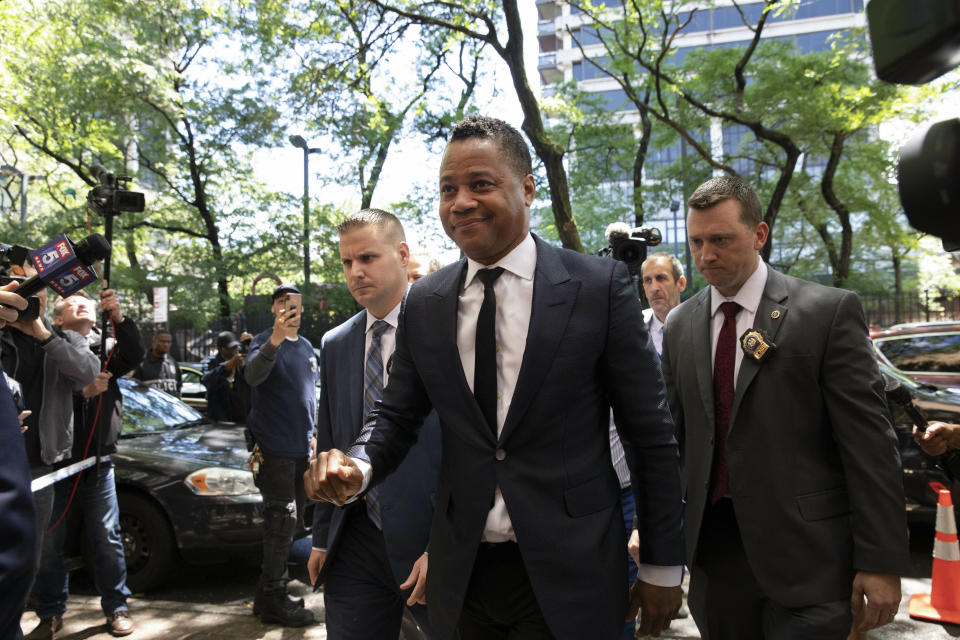 Actor Cuba Gooding Jr. arrives at the New York Police Department's Special Victim's Unit, Thursday, June 13, 2019 to face allegations he groped a woman at a city night spot. A 29-year-old woman told police the 51-year-old Gooding grabbed her breast while he was intoxicated around 11:15 p.m. Sunday. Gooding denies the allegations. (AP Photo/Mark Lennihan)