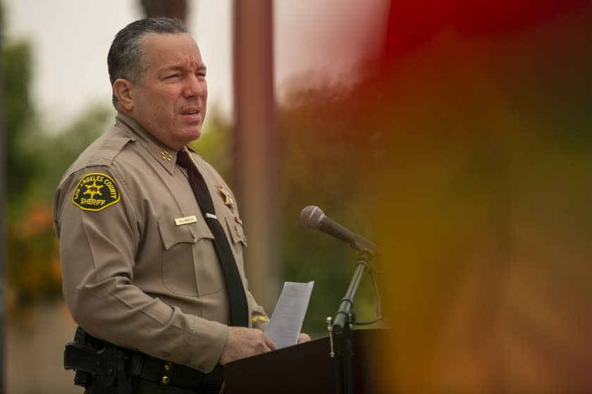 LOS ANGELES, CA - SEPTEMBER 10: Los Angeles County Sheriff Alex Villanueva speaks during a press conference at South Los Angeles Sheriff's Station on Thursday, Sept. 10, 2020 in Los Angeles, CA. The focus of the press conference was the recent protests that have been held following the deputy-involved shooting of Dijon Kizzee on Aug. 31 in the Westmont area. (Josie Norris / Los Angeles Times)