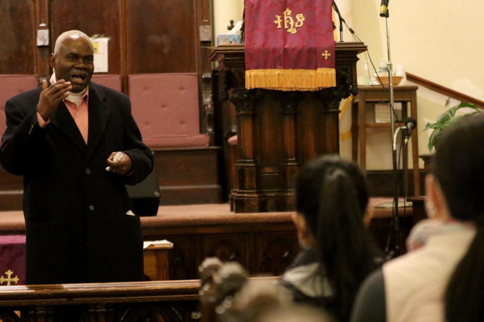 The Rev. Eli Smith, is shown during a brief service at Metropolitan AME Zion Church, in Jersey City. Monday, Jan. 17, 2022