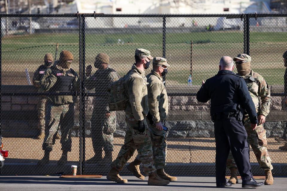 WASHINGTON D.C., USA - JANUARY 07: National Guards are seen as The U.S Capitol building's surround was fenced after massive protest following Trump supporters entered the building in Washington D.C., United States on January 07, 2020. (Photo by Tayfun Coskun/Anadolu Agency via Getty Images)