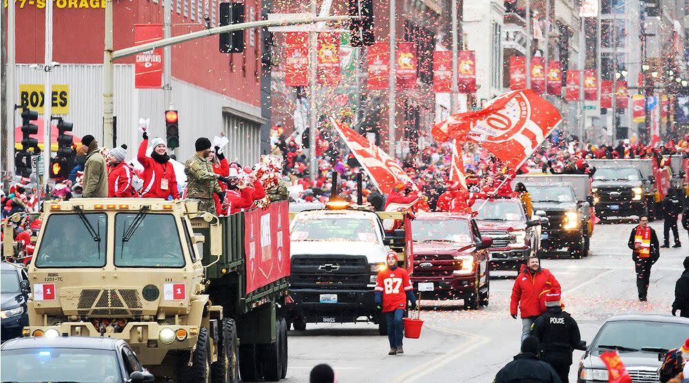 Chiefs' Super Bowl parade in Kansas City: Travis Kelce brings down the  house - The Washington Post