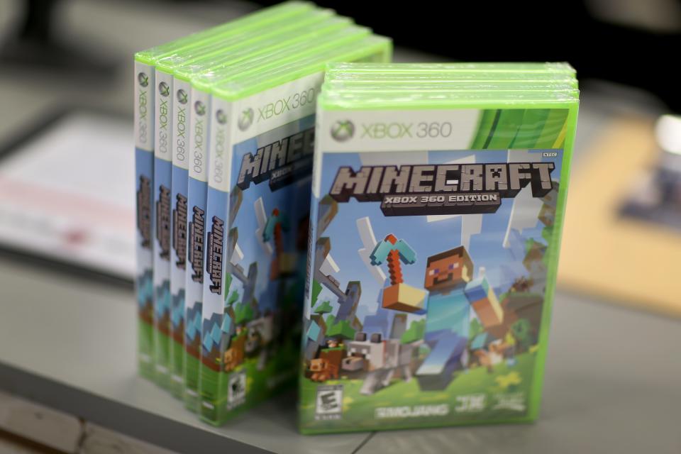 An Xbox 360 Minecraft game is seen at a GameStop store on Septemeber 15, 2014 in Miami, Florida.
