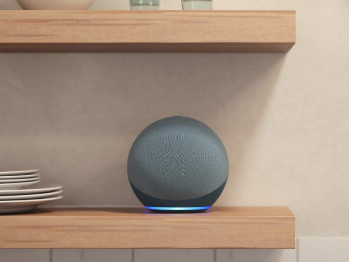 Amazon Echo (4th Gen) on a kitchen counter.