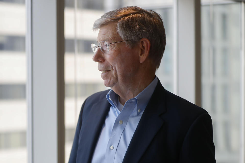 Former Rep. Bill McCollum, R-Fla., now a partner at Dentons, a multinational law firm in Washington, Wednesday, Oct. 2, 2019. McCollum was one of the 14 House impeachment "managers" who presented the case against President Clinton to the Senate in 1998. (AP Photo/Pablo Martinez Monsivais)