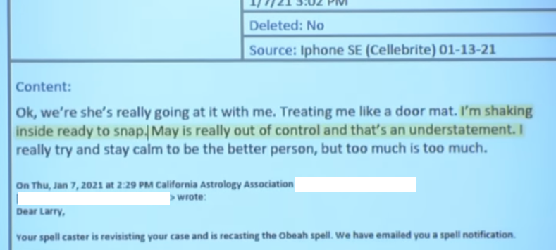 The text "I'm shaking inside ready to snap. May is really out of control and that's an understatement" is highlighted in a screengrab from an email