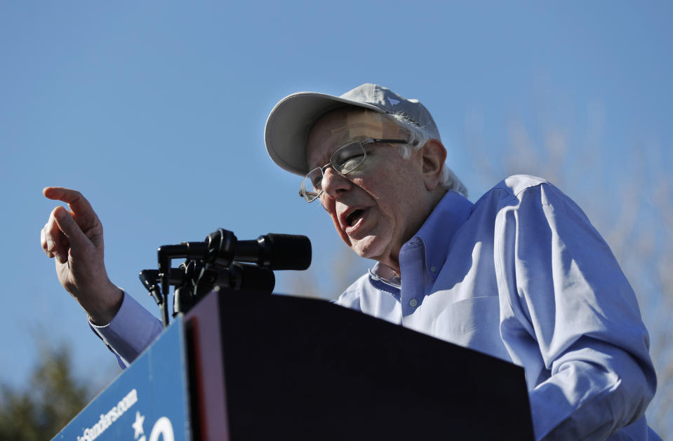 2020 Democratic presidential candidate Sen. Bernie Sanders speaks at a rally Saturday, March 16, 2019, in Henderson, Nev. (AP Photo/John Locher)