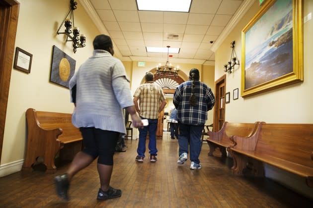 Clients head into the Orange County Community Court. (Emily Berl / The Atlantic)