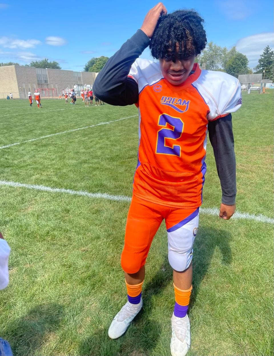 Ra'Shawyn Carter Jr., 15, pictured here in September 2022, died after being shot on Sunday, Aug. 27, 2023, at Easton Town Center. He played football with the Columbus Dream team as defensive end and is in his uniform here.