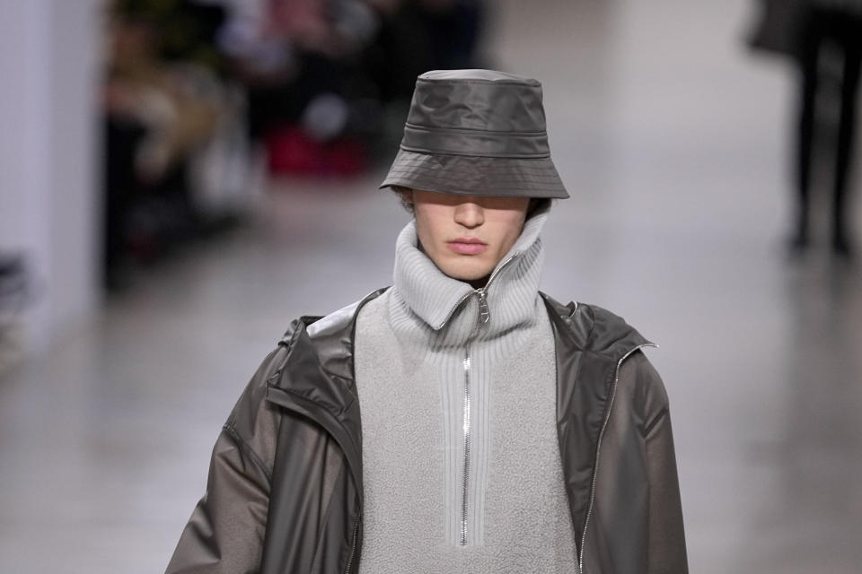 A model wears a creation for Hermes as part of the Menswear ready-to-wear Fall-Winter 2024-2025 collection presented in Paris, Saturday, Jan. 20, 2024. (AP Photo/Michel Euler)