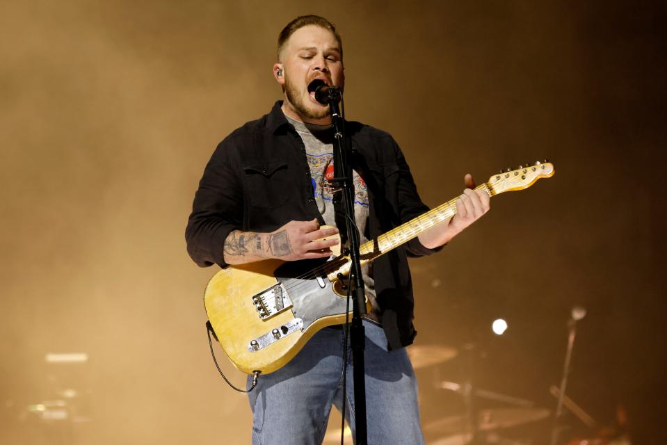 Zach Bryan performs the first of two back-to-back Oklahoma City shows on his "The Quittin' Time Tour" on May 17 at Paycom Center in Oklahoma City.