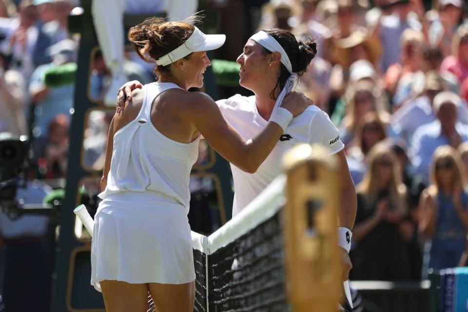 Ons Jabeur won the battle between two close friends on Centre Court   (Getty)