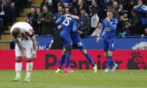 <p>Leicester City’s Wilfred Ndidi celebrates scoring their first goal </p>