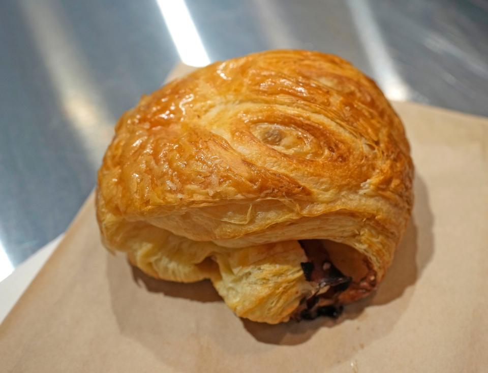 Pastries sold at Andiamo Coffee and Tea at Mason and Van Buren streets include ham-and-cheese croissants.