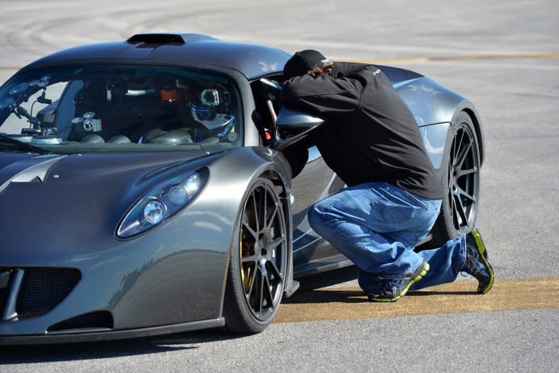 The Hennessey Venom GT seen in February 2014 at the Kennedy Space Center, driven by Brian Smith. 