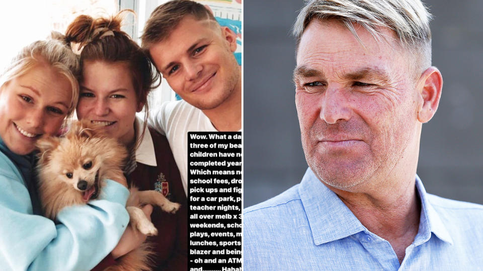 Shane Warne's heartfelt tribute to his children, pictured here on Instagram.