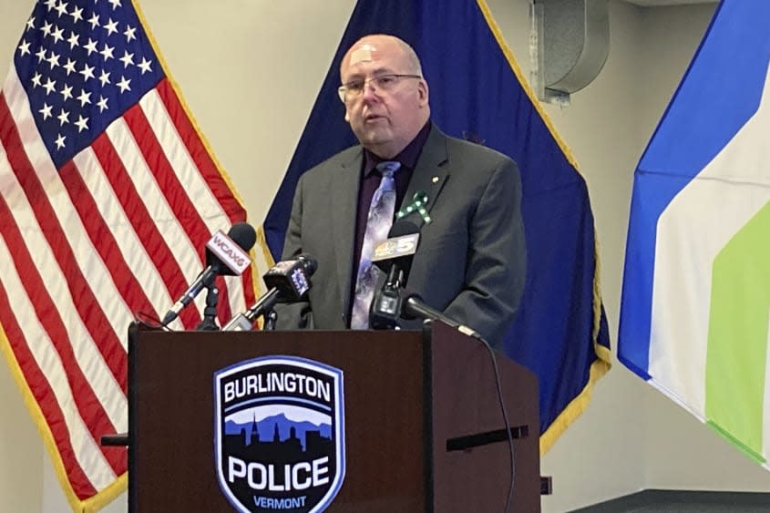 A press conference in Burlington, Vermont, on the death of Rita Curran.