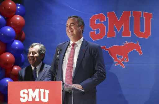 Sonny Dykes was introduced as the new SMU head coach on Tuesday. He will coach his new team in the Frisco Bowl. (AP Photo/LM Otero)