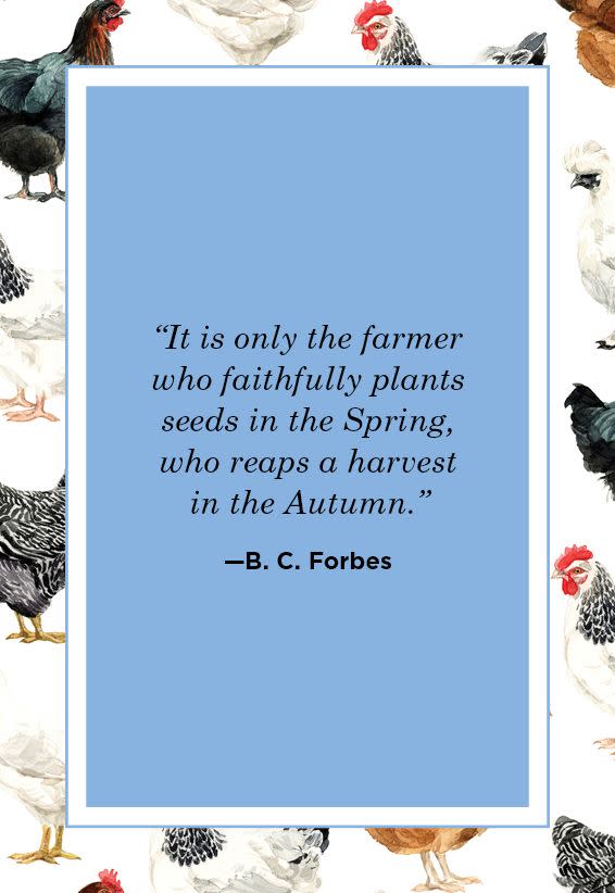 <p>"It is only the farmer who faithfully plants seeds in the Spring, who reaps a harvest in the Autumn."</p>