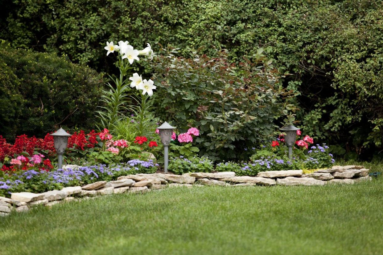 flower bed ideas stone border