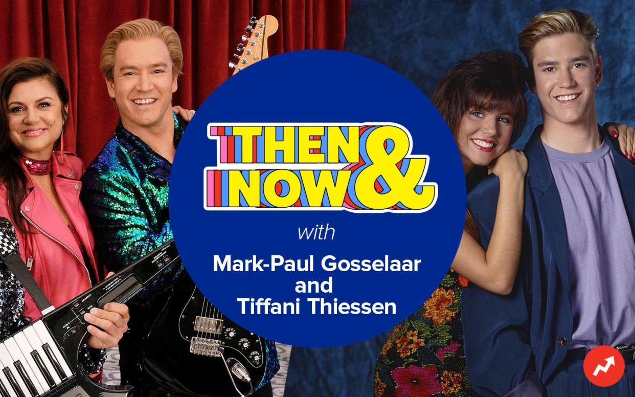 Title card for Mark-Paul Gosselaar and Tiffani Thiessen's interview 