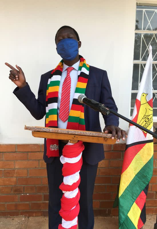 Zimbabwean comedian Victor Mpofu rehearses for his next skit in his role as President Emmerson Mnangagwa in Harare