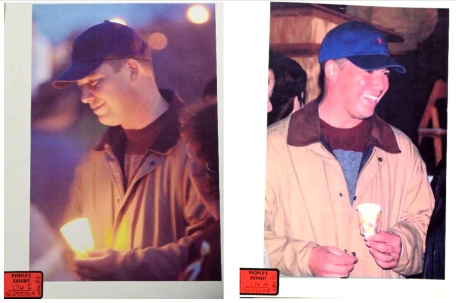 Scott Peterson is seen smiling at a vigil while his wife was still missing on Dec. 31, 2002. (Image via San Mateo County Court)