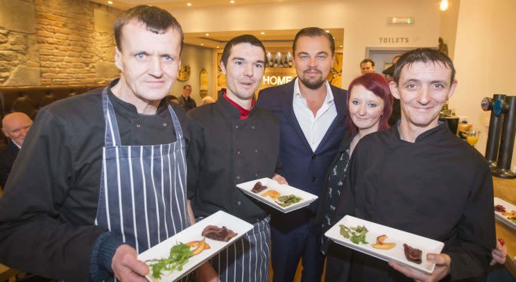 Leonardo DiCaprio with chefs at Home/Rex Photos