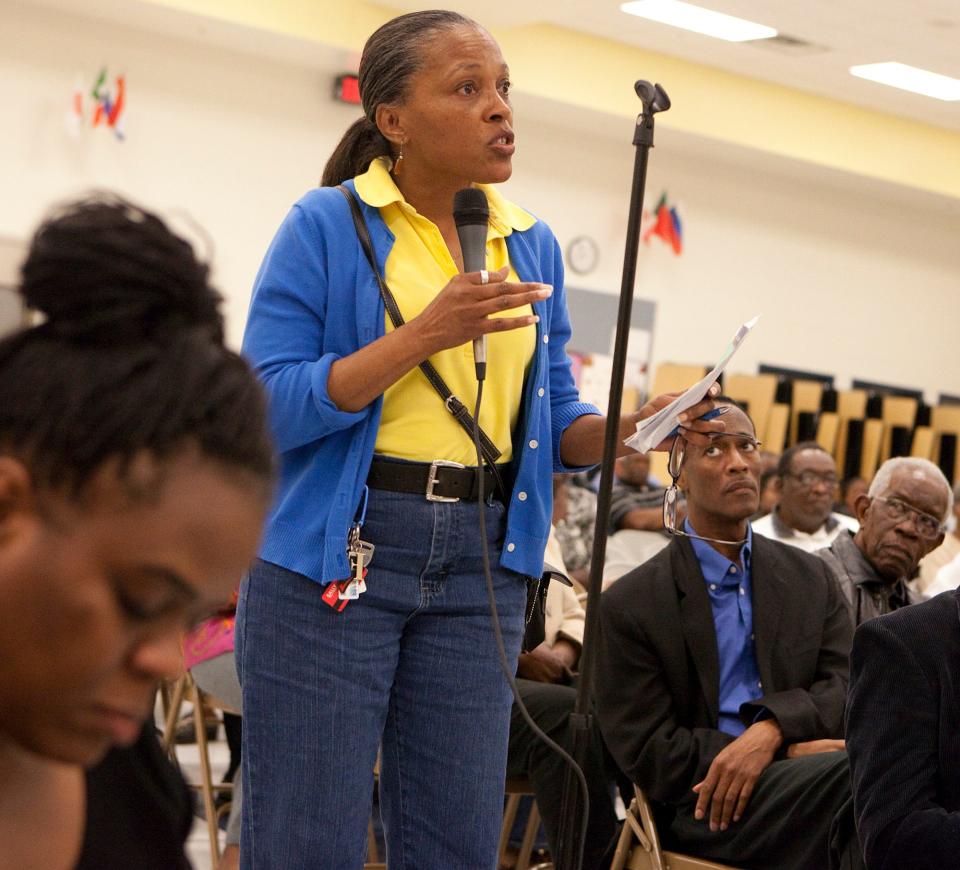 Krista Fordham is shown in this 2011 file photo, taken during a town hall meeting at Howard Middle School.