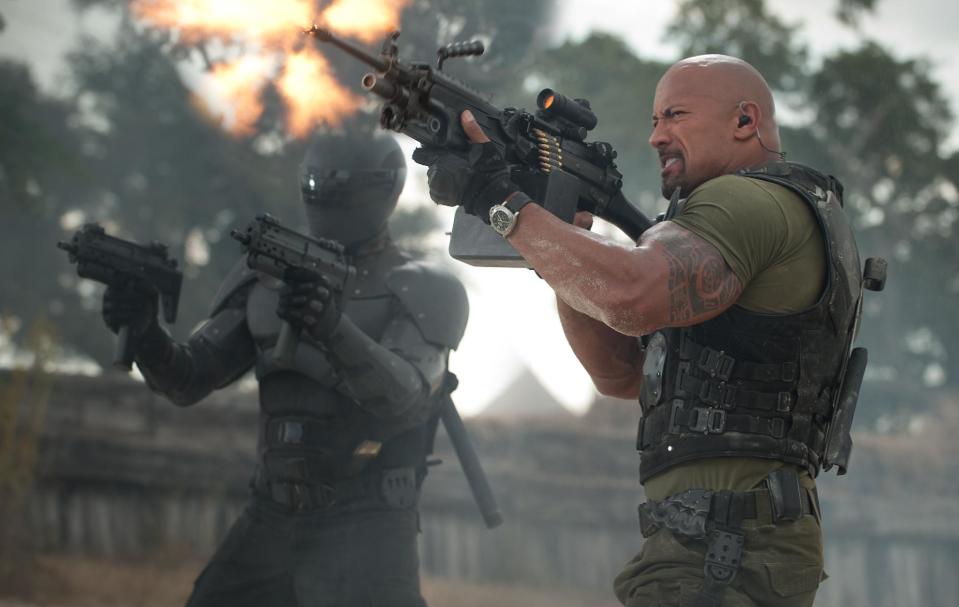 This film image released by Paramount Pictures shows Ray Park, left, and Dwayne Johnson in a scene from "G.I. Joe: Retaliation." (AP Photo/Paramount Pictures, Jaimie Trueblood)