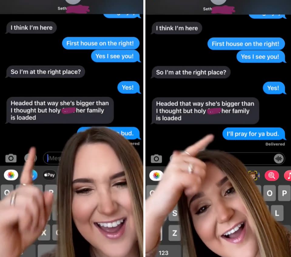Die US-amerikanische TikTokerin Kersten Hovis veröffentlichte am Wochenende in der App einen Nachrichtenaustausch zwischen ihr und einem Mann namens Seth, mit dem sie ein Date hatte. Foto: TikTok/@Kersten.Hovis