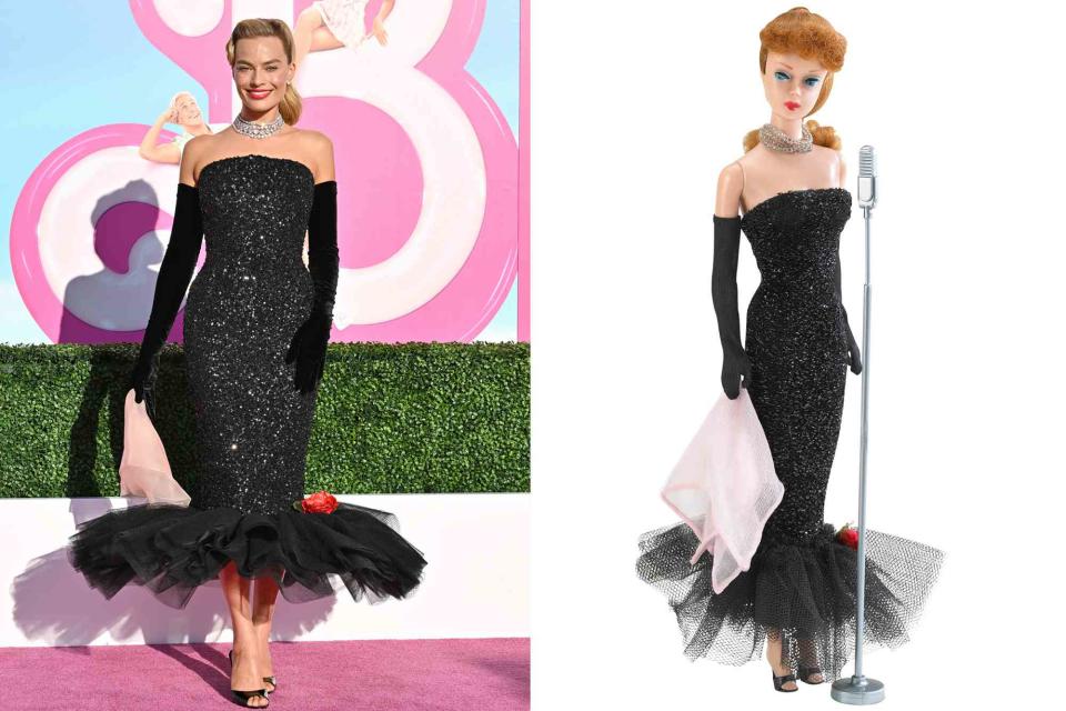 Margot Robbie Channels 1960s Barbie In Sparkly Black Dress And Gloves   930d2663707c88b4ab3f089ca27a9dd0